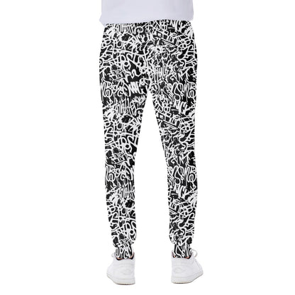 Black And White Graffiti Pattern Print Scuba Joggers