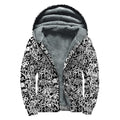 Black And White Graffiti Pattern Print Sherpa Lined Zip Up Hoodie