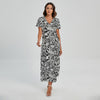 Black And White Graffiti Pattern Print Short Sleeve Maxi Dress