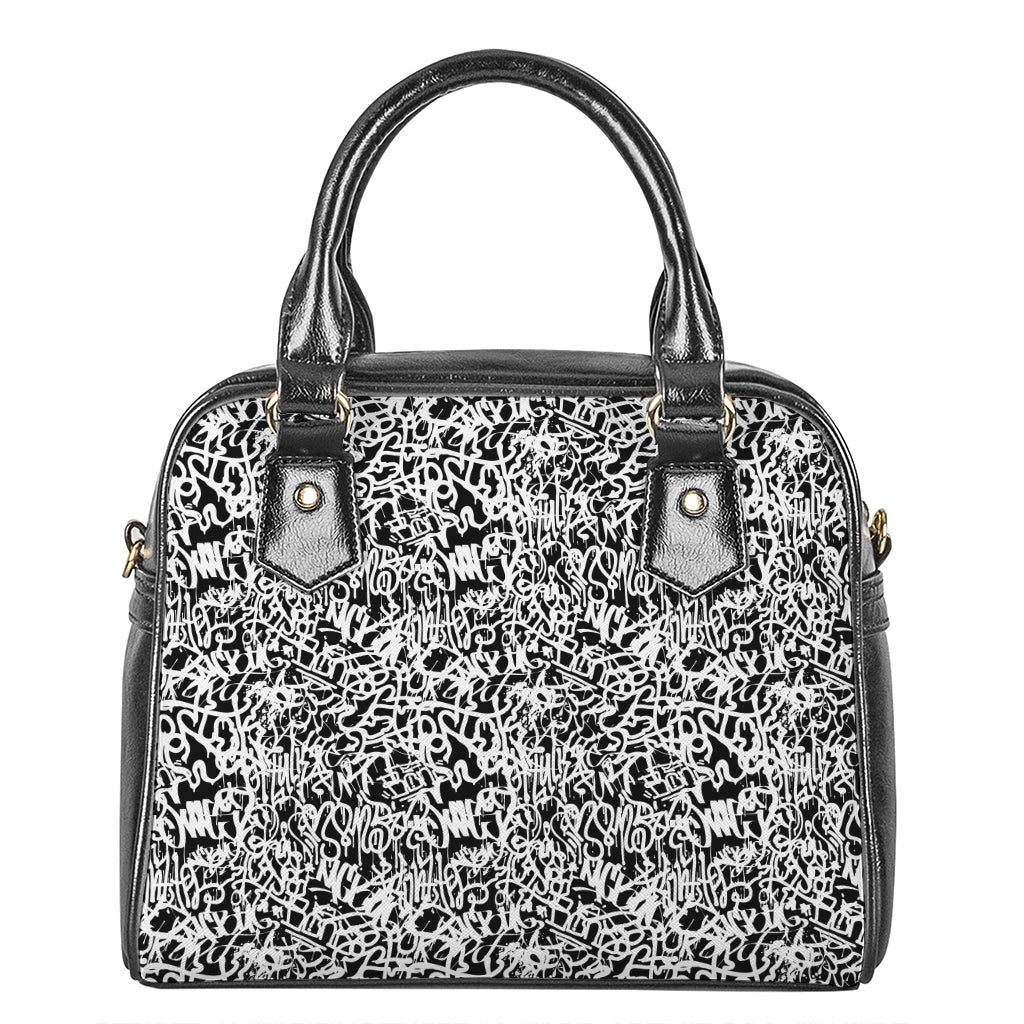 Black And White Graffiti Pattern Print Shoulder Handbag