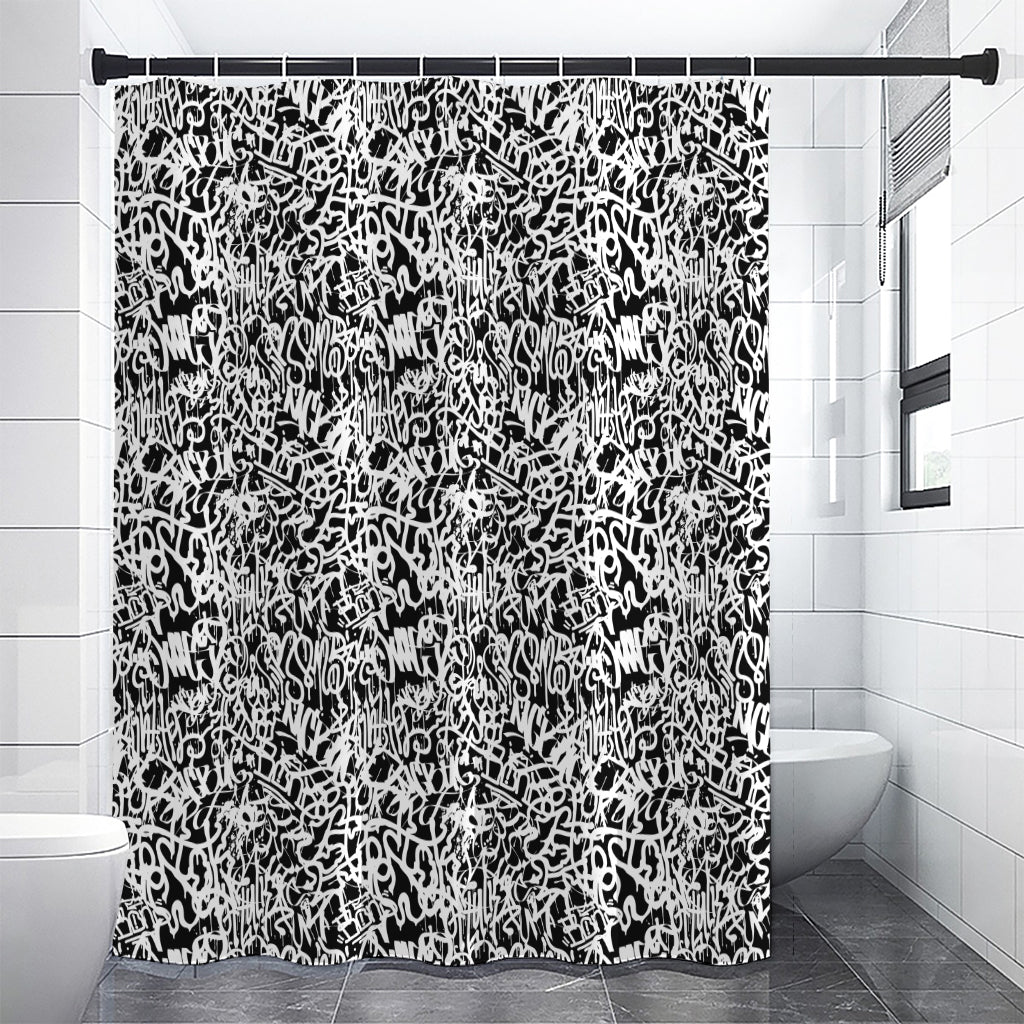 Black And White Graffiti Pattern Print Shower Curtain