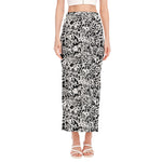 Black And White Graffiti Pattern Print Side Slit Maxi Skirt