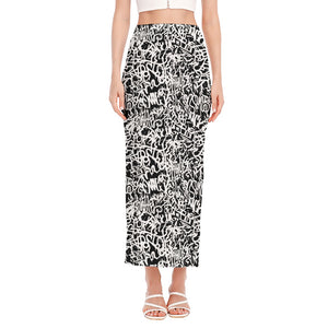 Black And White Graffiti Pattern Print Side Slit Maxi Skirt