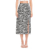 Black And White Graffiti Pattern Print Side Slit Midi Skirt