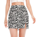 Black And White Graffiti Pattern Print Side Slit Mini Skirt