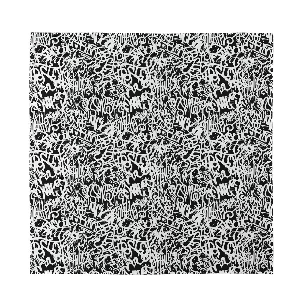 Black And White Graffiti Pattern Print Silk Bandana