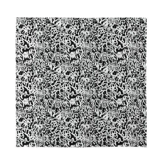 Black And White Graffiti Pattern Print Silk Bandana