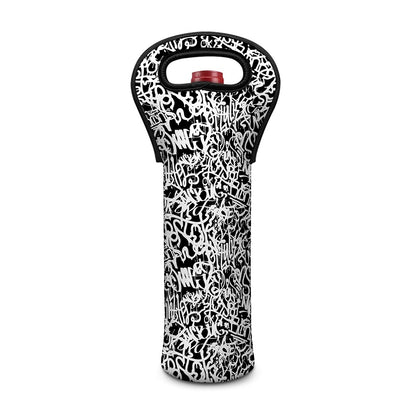 Black And White Graffiti Pattern Print Single Neoprene Wine Tote