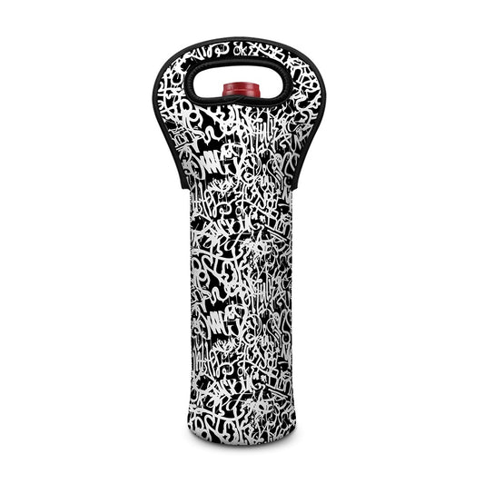 Black And White Graffiti Pattern Print Single Neoprene Wine Tote