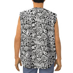 Black And White Graffiti Pattern Print Sleeveless Baseball Jersey