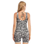 Black And White Graffiti Pattern Print Sleeveless One Piece Swimsuit