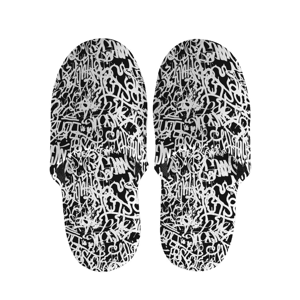 Black And White Graffiti Pattern Print Slippers