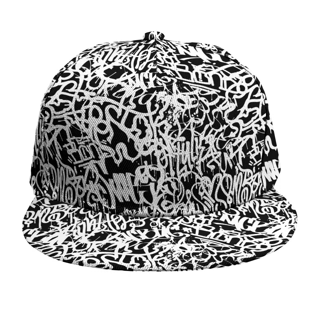 Black And White Graffiti Pattern Print Snapback Cap