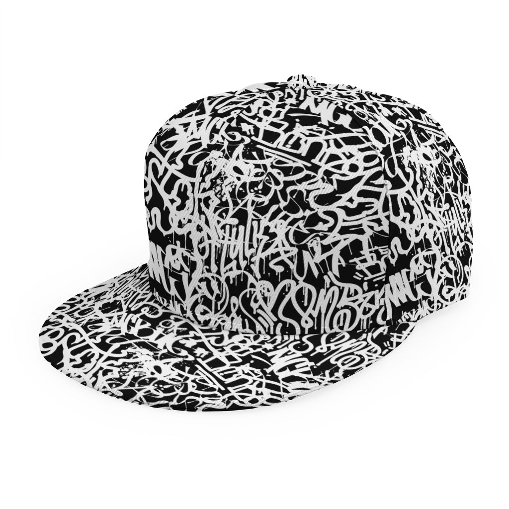Black And White Graffiti Pattern Print Snapback Cap