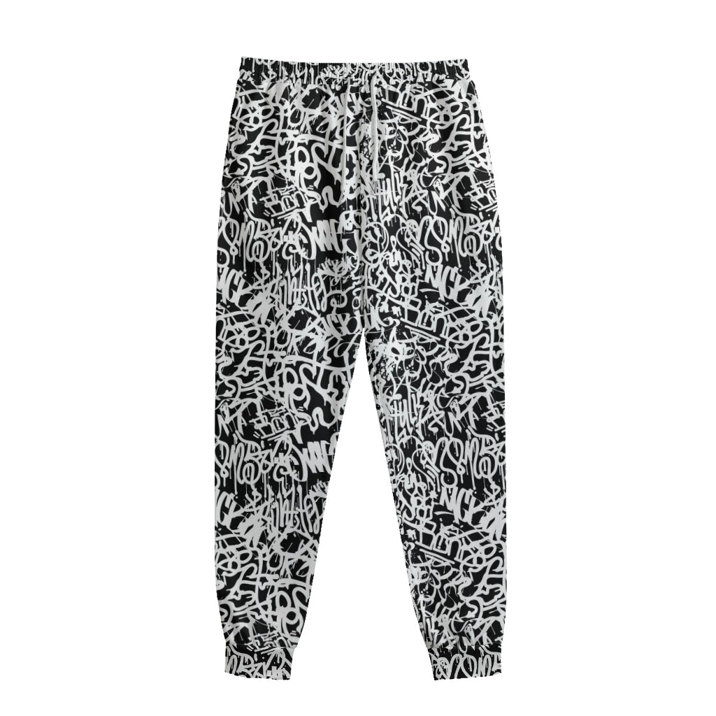 Black And White Graffiti Pattern Print Sweatpants
