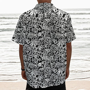 Black And White Graffiti Pattern Print Textured Short Sleeve Shirt