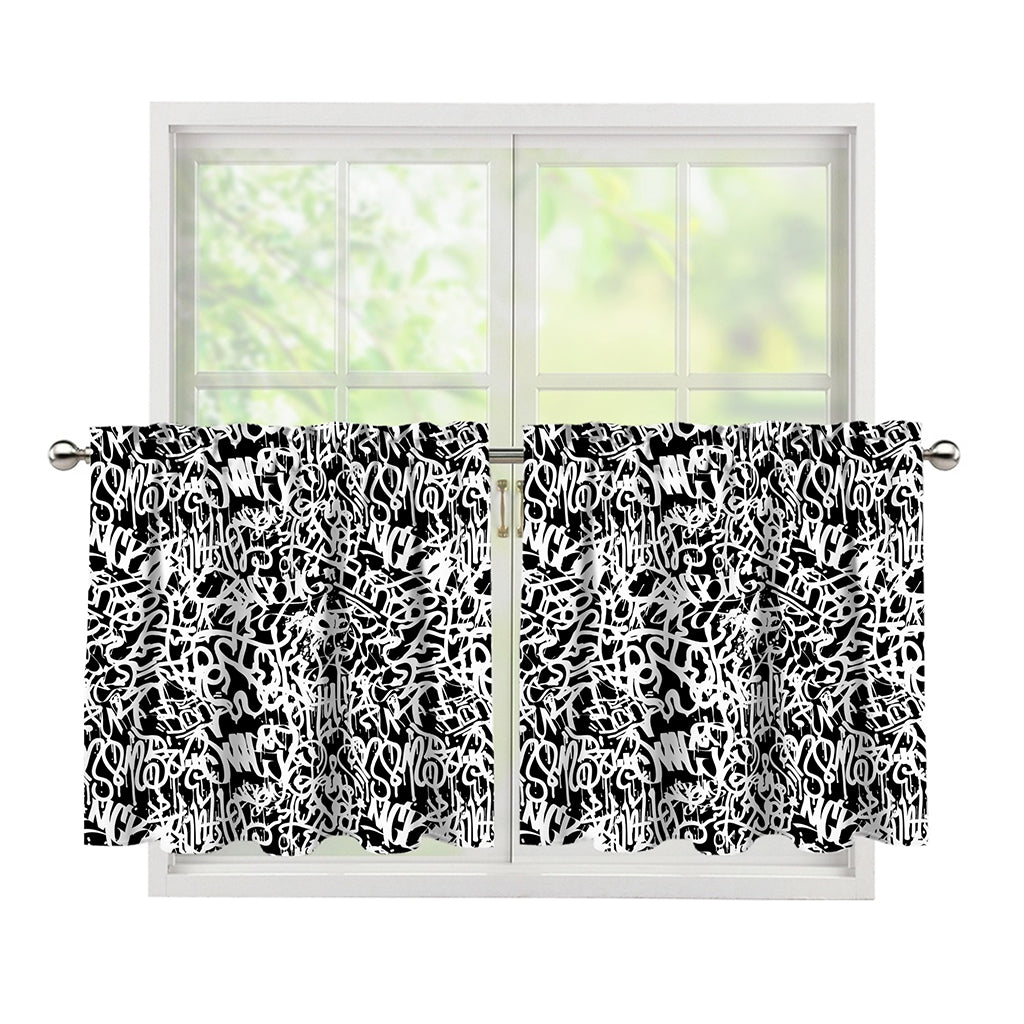 Black And White Graffiti Pattern Print Tier Curtains