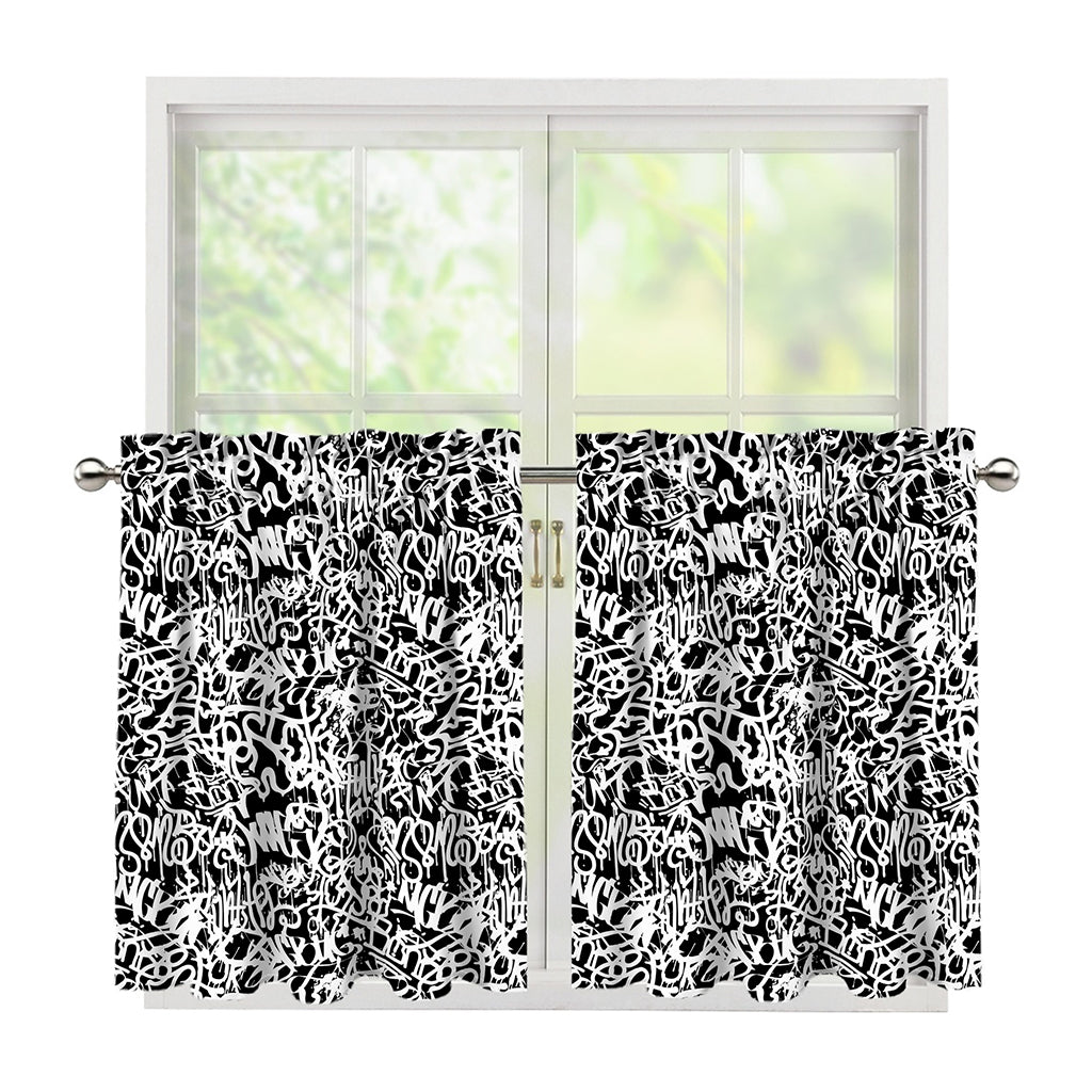 Black And White Graffiti Pattern Print Tier Curtains