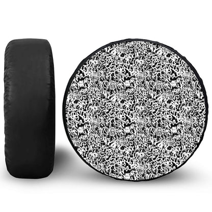 Black And White Graffiti Pattern Print Tire Cover