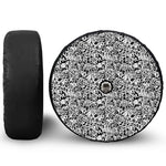 Black And White Graffiti Pattern Print Tire Cover With Camera Hole