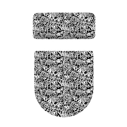 Black And White Graffiti Pattern Print Toilet Lid And Tank Cover Set