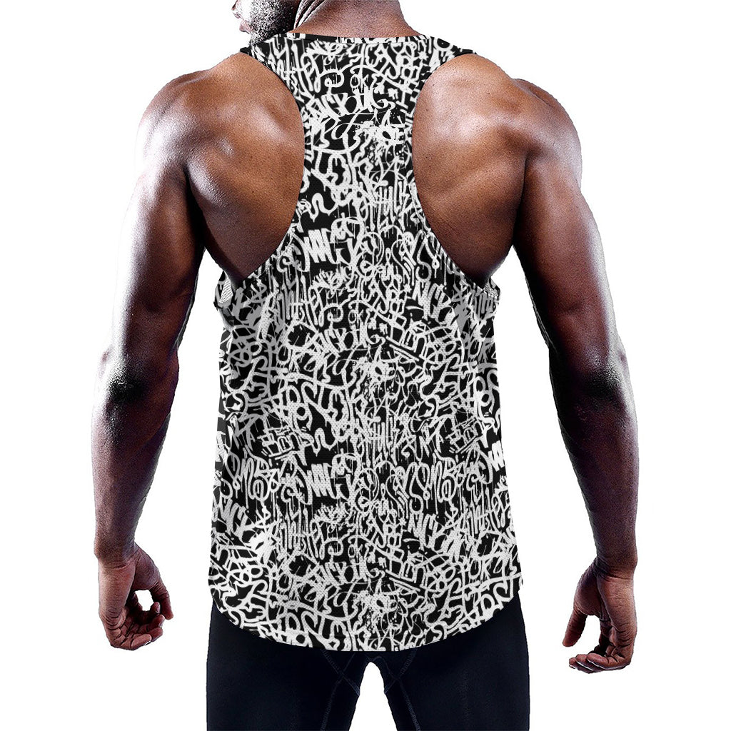 Black And White Graffiti Pattern Print Training Tank Top