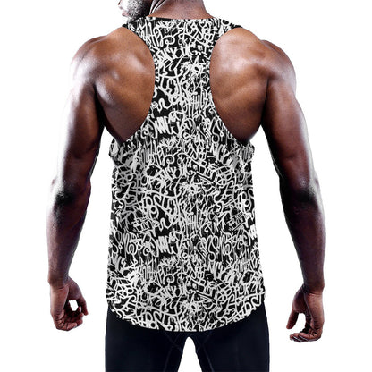 Black And White Graffiti Pattern Print Training Tank Top