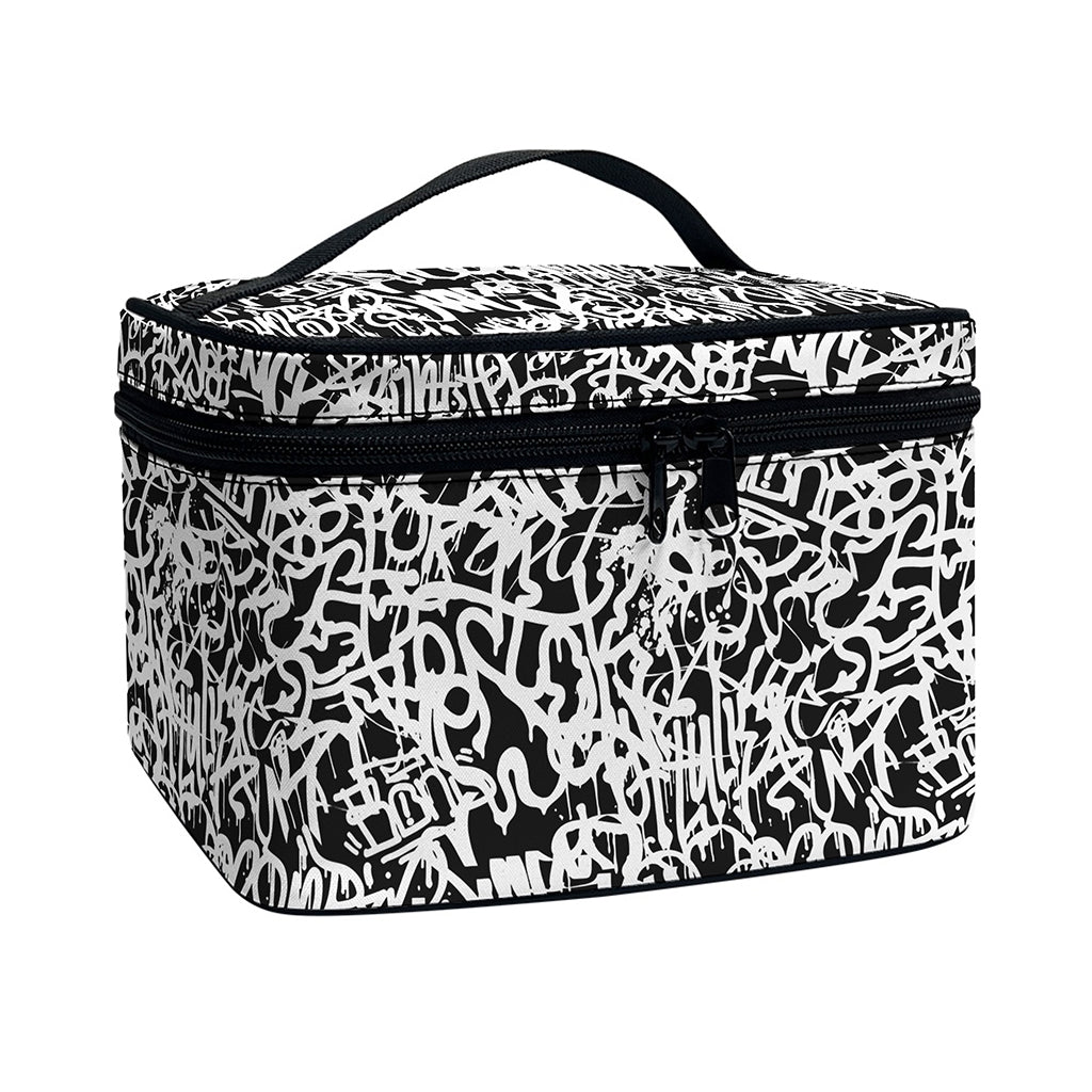 Black And White Graffiti Pattern Print Travel Makeup Bag