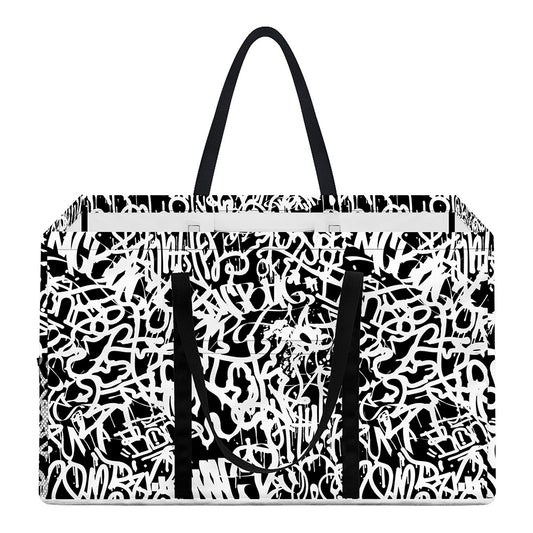 Black And White Graffiti Pattern Print Utility Tote Bag