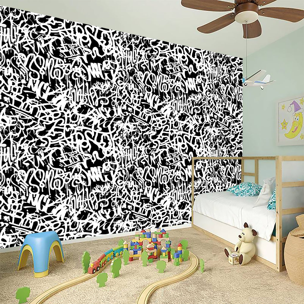 Black And White Graffiti Pattern Print Wall Sticker