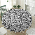 Black And White Graffiti Pattern Print Waterproof Round Tablecloth