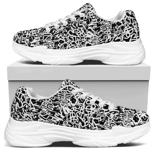 Black And White Graffiti Pattern Print White Chunky Shoes