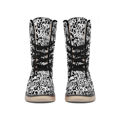 Black And White Graffiti Pattern Print Winter Boots