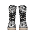 Black And White Graffiti Pattern Print Winter Boots