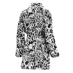 Black And White Graffiti Pattern Print Women's Bathrobe