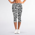 Black And White Graffiti Pattern Print Women's Capri Leggings
