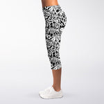 Black And White Graffiti Pattern Print Women's Capri Leggings