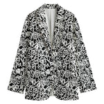 Black And White Graffiti Pattern Print Women's Cotton Blazer