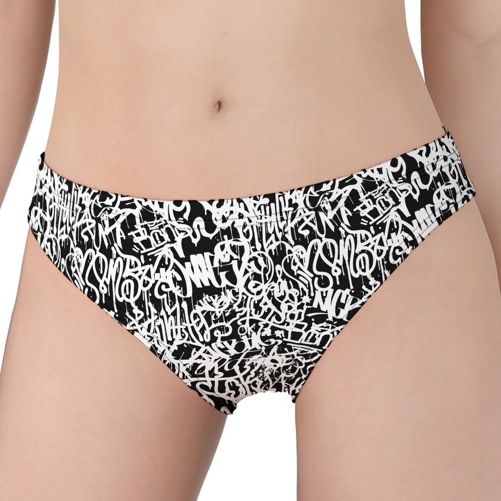 Black And White Graffiti Pattern Print Women's Panties