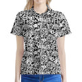 Black And White Graffiti Pattern Print Women's Polo Shirt