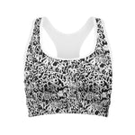 Black And White Graffiti Pattern Print Women's Sports Bra