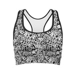 Black And White Graffiti Pattern Print Women's Sports Bra
