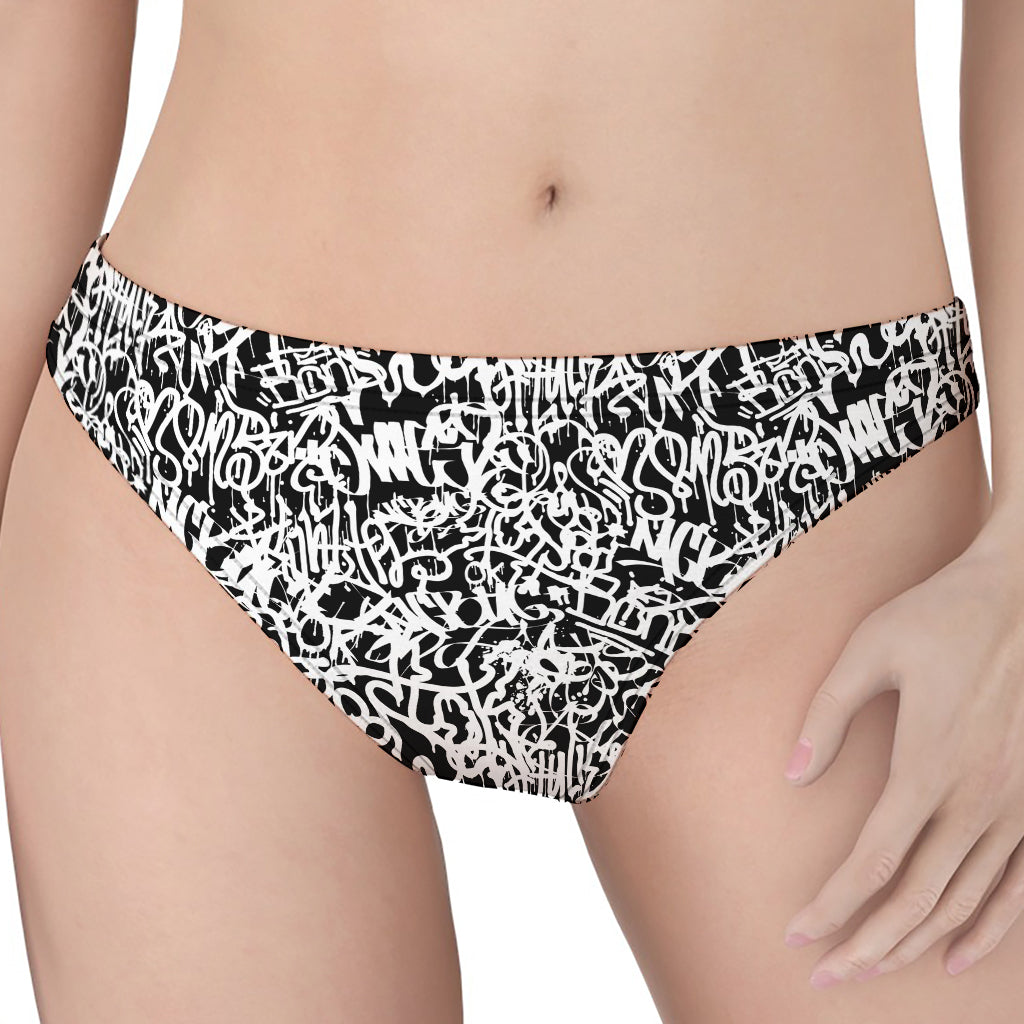 Black And White Graffiti Pattern Print Women's Thong