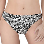 Black And White Graffiti Pattern Print Women's Thong