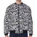 Black And White Graffiti Pattern Print Zip Sleeve Bomber Jacket