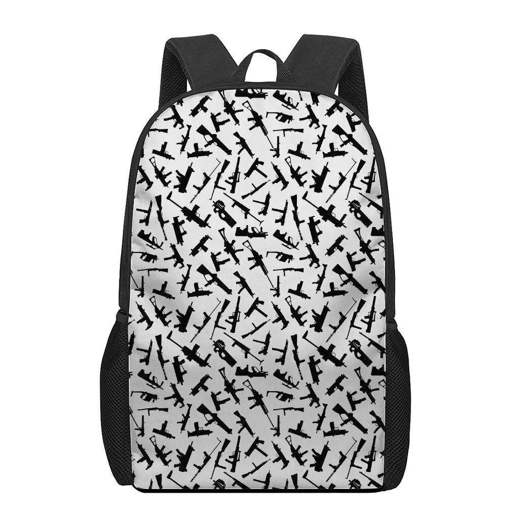 Black And White Guns Pattern Print 17 Inch Backpack