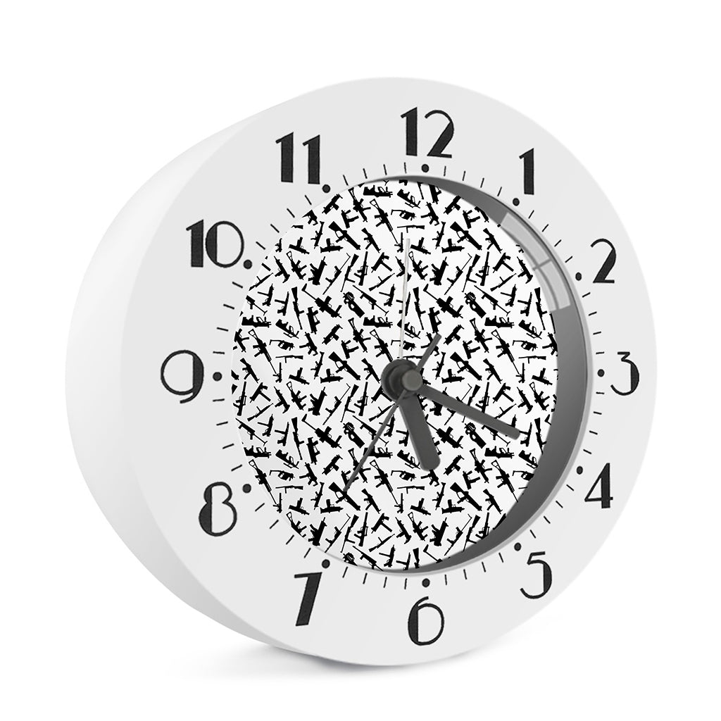 Black And White Guns Pattern Print Alarm Clock