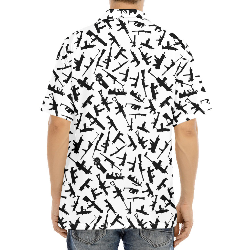 Black And White Guns Pattern Print Aloha Shirt