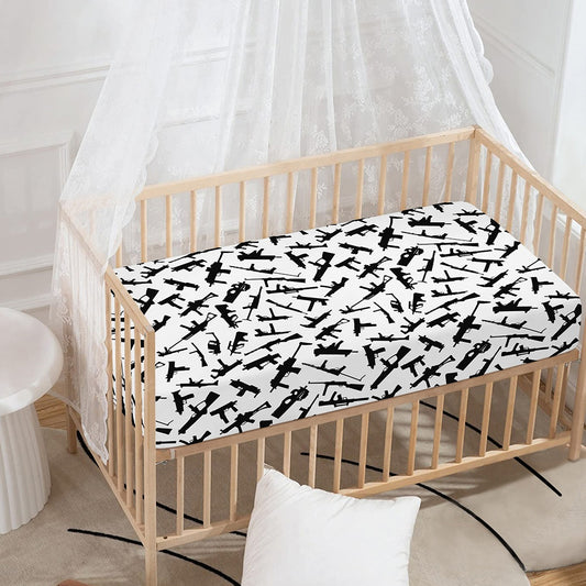 Black And White Guns Pattern Print Baby Crib Sheet