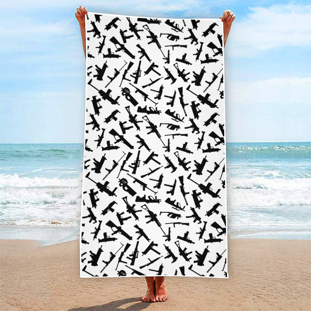 Black And White Guns Pattern Print Beach Towel